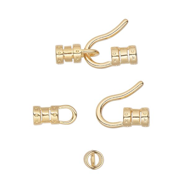 Clasp, hook-and-eye, gold-plated brass, 20x11mm with crimp ends. Sold per pkg of 4. image number 0