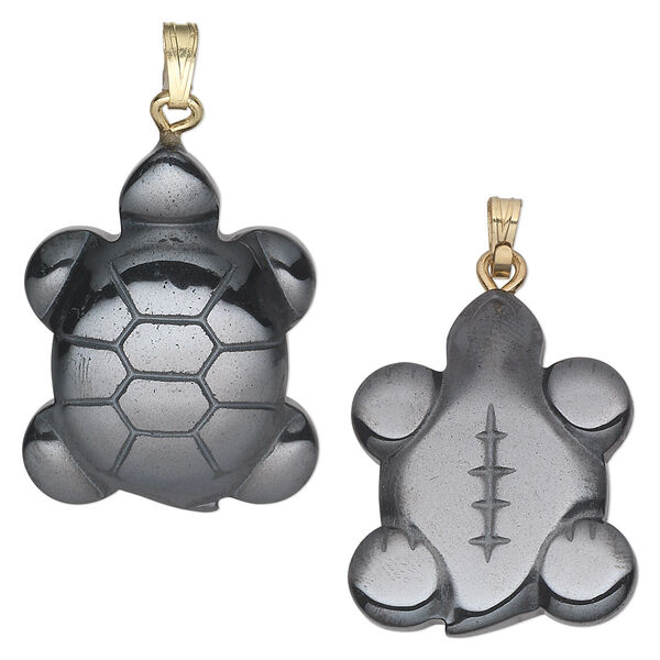 Hemalyke™ / brass 1pkg1, gold-finished / silver-finished turtle pendant 28x22mm image number 0