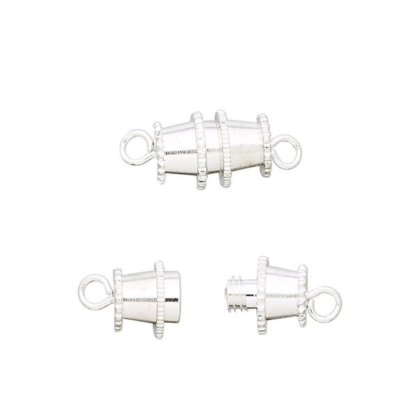 Clasp, barrel, silver-finished brass, 12x8mm. Sold per pkg of 100. image number 0