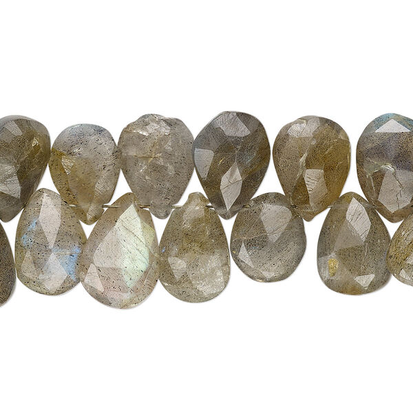 Labradorite 1pkg1, hand-cut top-drilled faceted puffed teardrop bead natural 7 inch 10x8mm-14x9mm image number 0