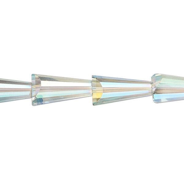 Bead, 18-facet, clear iris green, 14x7mm faceted cone. Sold per 8-inch strand. image number 0