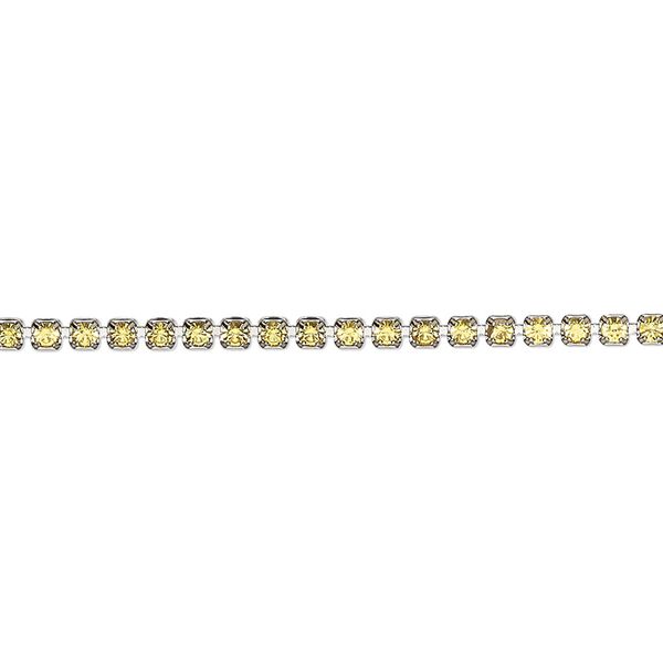 Cupchain, VINTAGE Crystal™, imitation rhodium plate brass and crystal, citrine, 2mm round. Sold per pkg of 1 meter. image number 0