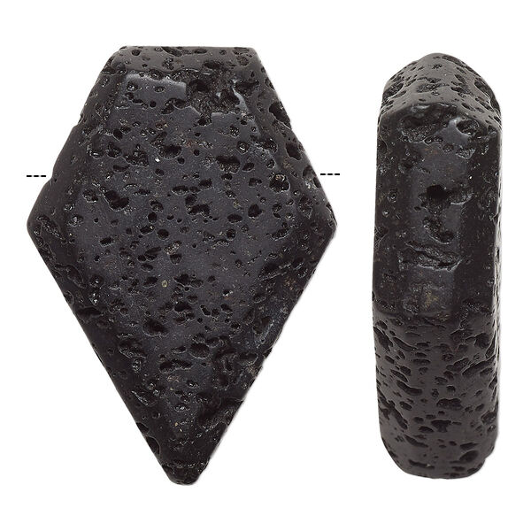 Lava rock 1pkg1, hand-cut top-drilled five point diamond focal 36x25mm image number 0