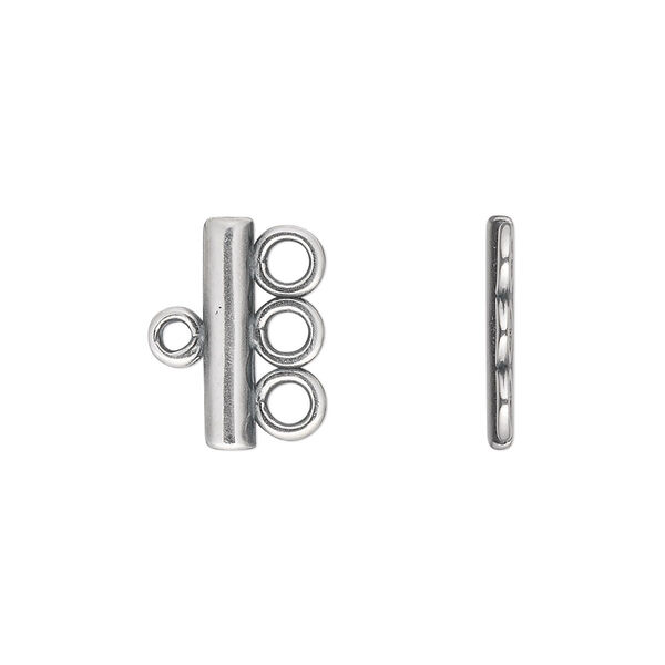 End bar, JBB Findings, antique silver-plated pewter (tin-based alloy), 15.5x3.5mm single-sided bar with 3 bottom loops. Sold per pkg of 2. image number 0