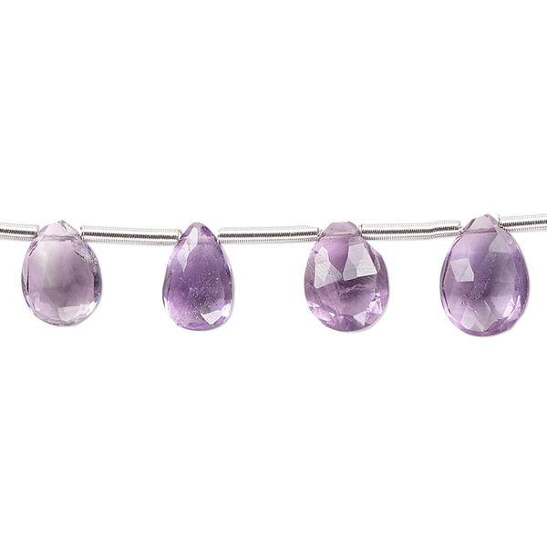 Amethyst 1pkg19, hand-cut top-drilled faceted puffed teardrop bead natural B grade, graduated 8x6mm-12x8mm image number 0