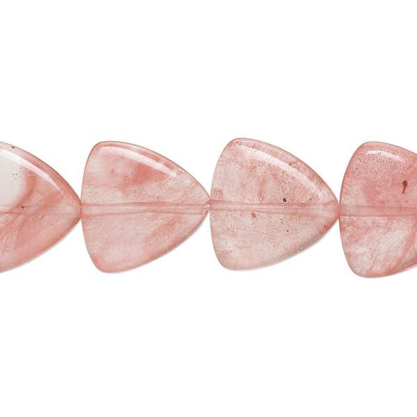 Bead, cherry "quartz" glass, 13-14mm rounded puffed triangle with 0.6-0.8mm hole. Sold per 15-1/2" to 16" strand. image number 0