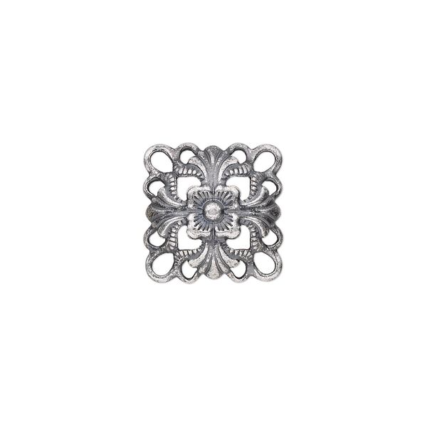 Link, antique silver-plated steel, 14x14mm single-sided domed square. Sold per pkg of 24. image number 0