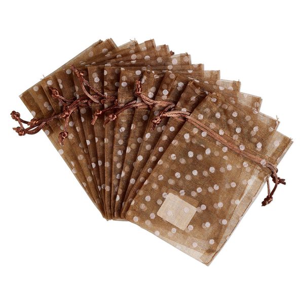 Pouch, flocked organza, copper and white, 6x4 inches with dots pattern and drawstring closure. Sold per pkg of 12. image number 0