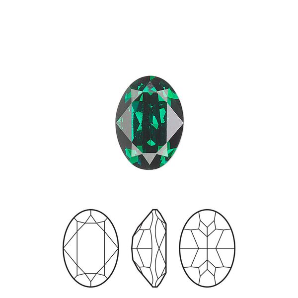 Fancy stone 2pk emerald foil back, Preciosa MAXIMA Czech crystal rhinestone 14x10mm oval image number 0