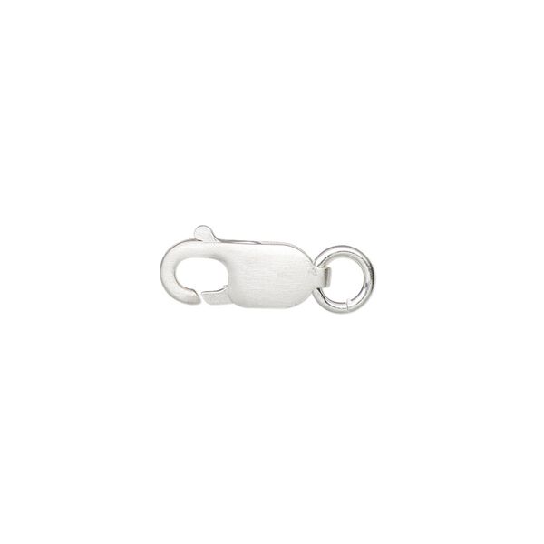 Clasp, lobster claw, satin-finished sterling silver, 14x5mm with 5mm closed jump ring. Sold individually. image number 0