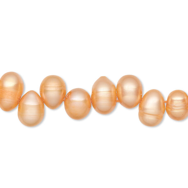 Pearl, cultured freshwater (dyed), orange, 7x5mm-9x6mm top-drilled rice, D grade, Mohs hardness 2-1/2 to 4. Sold per 15-inch strand. image number 0