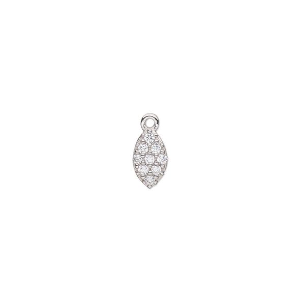 Drop, cubic zirconia and rhodium-plated sterling silver, clear, 9x5mm single-sided flat diamond. Sold individually. image number 0