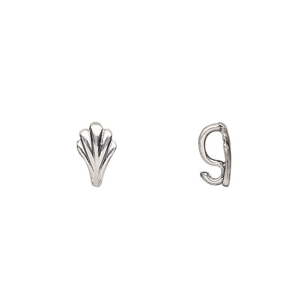 Bail, pendant, antique silver-plated brass, 9x5.5mm shell with hidden loop. Sold per pkg of 4. image number 0