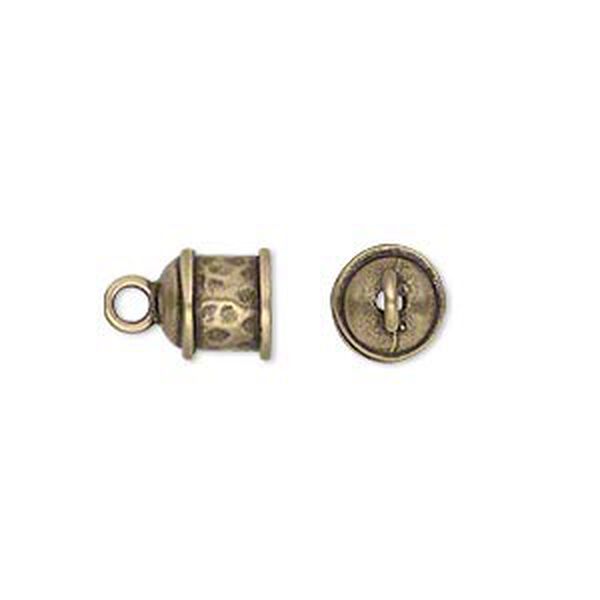 Cord end, glue-in, JBB Findings, antique brass, 8mm textured round tube, 6mm inside diameter. Sold per pkg of 2. image number 0