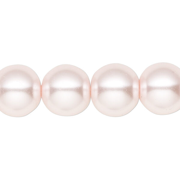 Bead, crystal pearl, light pink, 14mm round. Sold per 15-1/2" to 16" strand, approximately 25 beads. image number 0