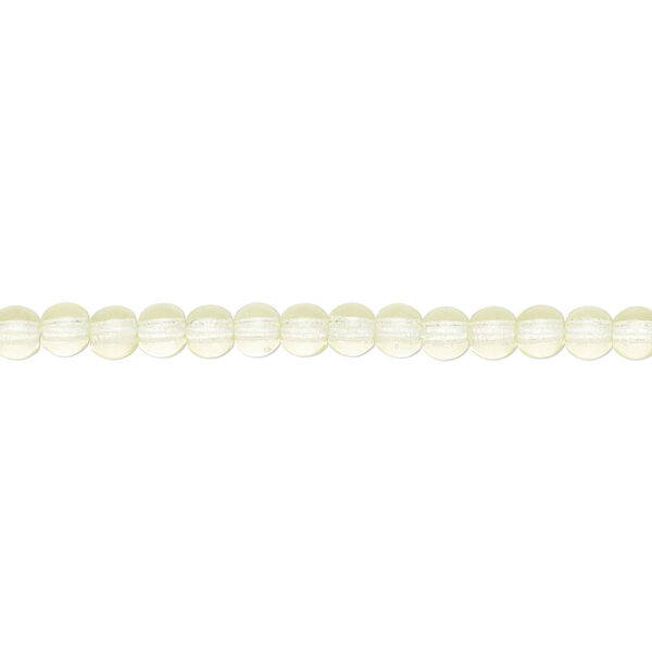 Bead, Czech glass druk, transparent lemon yellow, 4mm round with 0.8-1mm hole. Sold per 15-1/2" to 16" strand. image number 0
