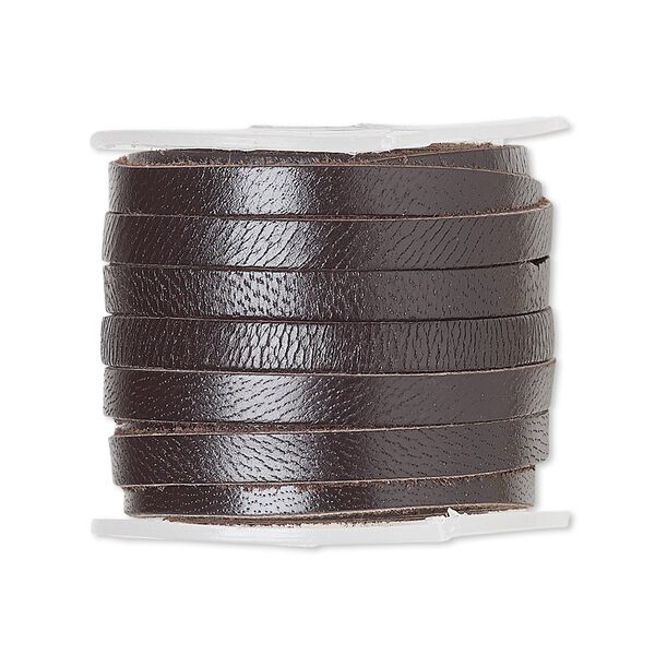 Cord, leather (dyed), brown, 3mm flat. Sold per 5-yard spool. image number 0