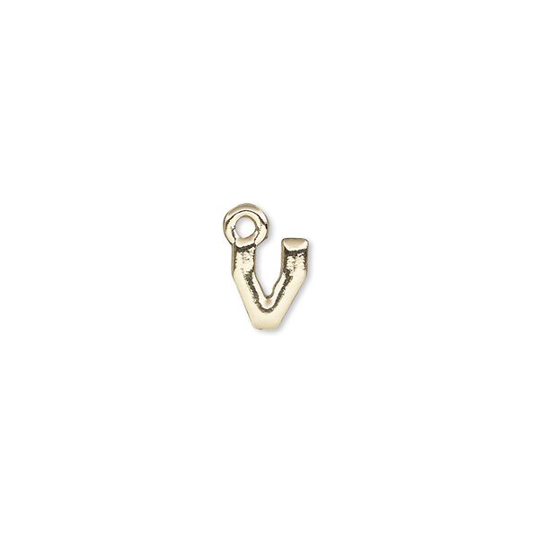 Charm, gold-finished "pewter" (zinc-based alloy), 8x6.5mm alphabet letter V. Sold per pkg of 2. image number 0