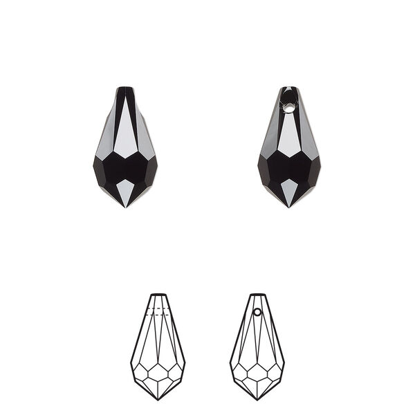 Drop 4pk jet, Crystal Passions® 13x6.5mm pendant teardrop 6000 image number 0