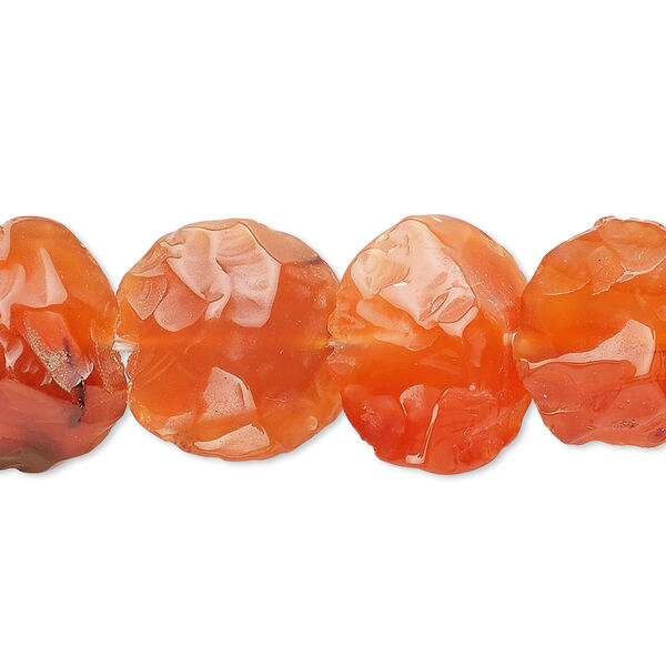 Carnelian 1pkg1, hand-knapped flat round bead 15.5-16 inch 15x10mm-20x10mm image number 0