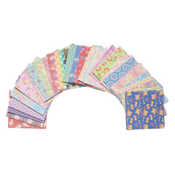 Origami paper 1pkg1, Washi (imitation), multicolored, 3x3-inch square, 45 total patterns. Pkg of 180 sheets. image number 0