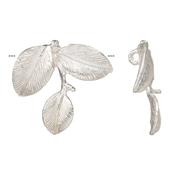 Drop, silver-plated brass, 26x24mm triple leaf, hidden loop and peg. Sold individually. image number 0