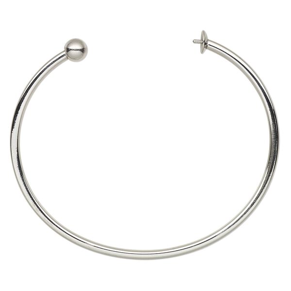 Bracelet component, cuff, stainless steel, 8 inches with 6mm cup and 2.5mm peg, fits 6mm half-drilled round bead. Sold individually. image number 0