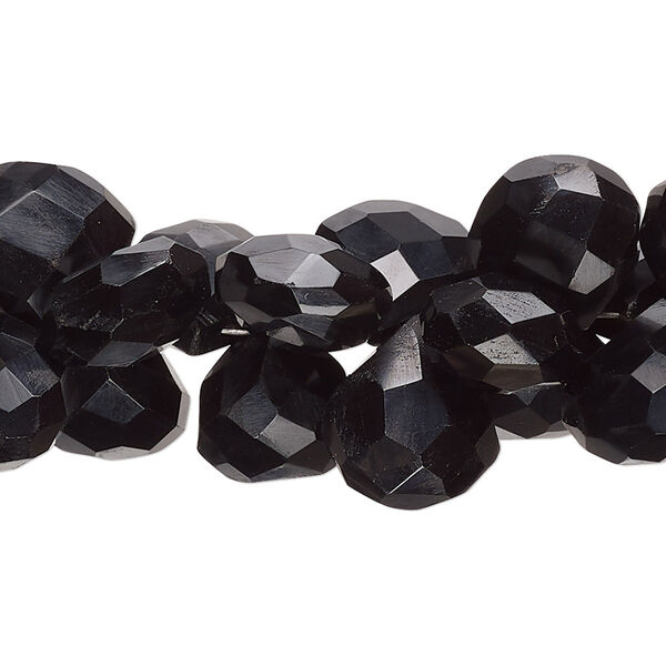 Black onyx 1pkg1, hand-cut top-drilled faceted puffed teardrop bead 7 inch 11x10mm-13x12mm image number 0