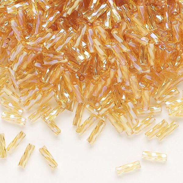 Bugle bead, Dyna-Mites™, glass, translucent rainbow gold, 6mm twisted. Sold per 1/2 kilogram pkg. image number 0