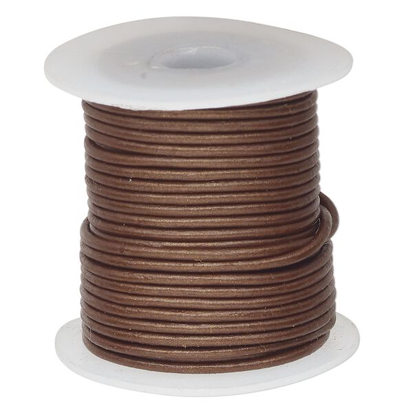 Cord, leather (dyed), brown, 1.5mm round. Sold per 10-meter spool. image number 0