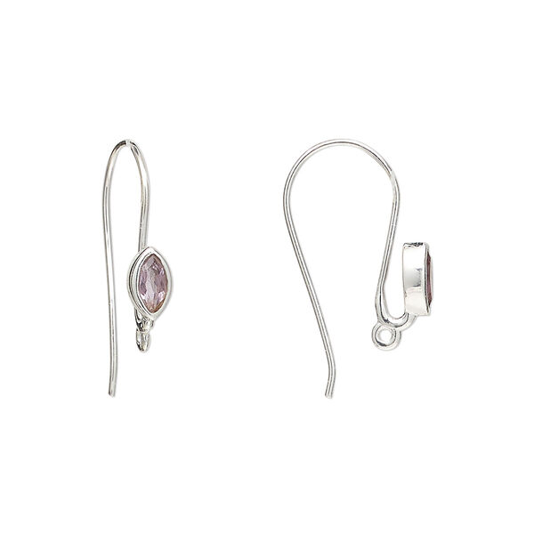 Sterling silver / amethyst 1pkg2, marquise ear wire natural, fishhook / closed loop 22 gauge 18mm / 6x3.5mm image number 0
