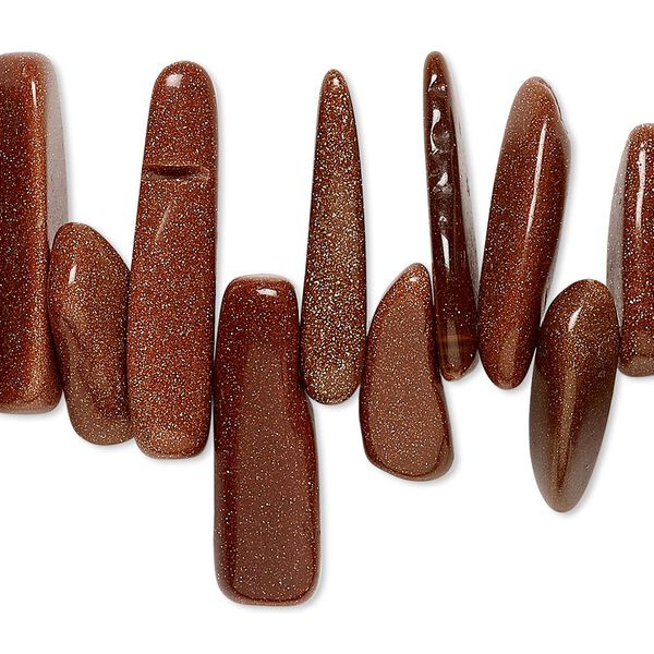 Bead, brown goldstone (glass) (man-made), extra-large top-drilled chip. Sold per 15-inch strand. image number 0