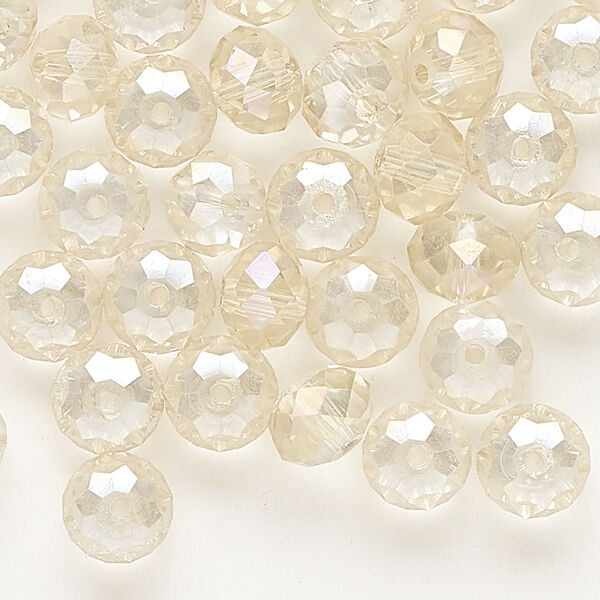 Bead, glass, iridescent pale yellow, 8x6mm faceted rondelle. Sold per pkg of 48. image number 0