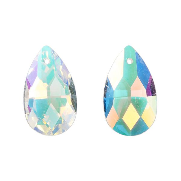 Drop, glass, translucent clear AB, 22x13mm teardrop. Sold per pkg of 8. image number 0