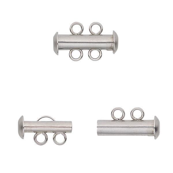 Clasp, 2-strand slide lock, stainless steel, 16.5x6mm tube. Sold per pkg of 10. image number 0