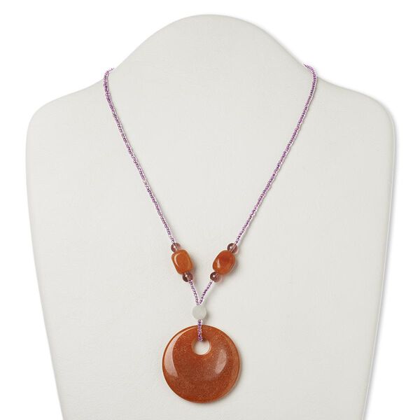 Multi-gemstone / glass / "pewter" (zinc-based alloy) 1pkg1, AB silver-finished / antique gold-finished go-go necklace 17 inch / 2 inch dangle / lobster claw clasp 45mm image number 0