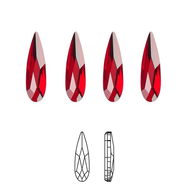 Flat back 4pk light Siam foil back, Crystal Passions® 14x3.9mm raindrop 2304 image number 0