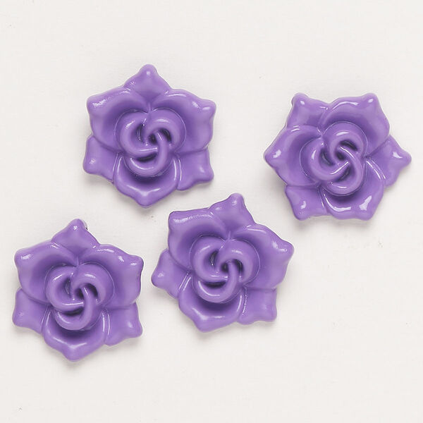 Charm, "pewter" (zinc-based alloy) and enamel, purple, 18x16mm flower with hidden loop. Sold per pkg of 4. image number 0