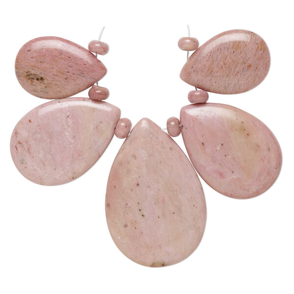 Rhodonite 5pkg, hand-cut teardrop focal natural B grade, graduated 30x20mm-49x34mm image number 0