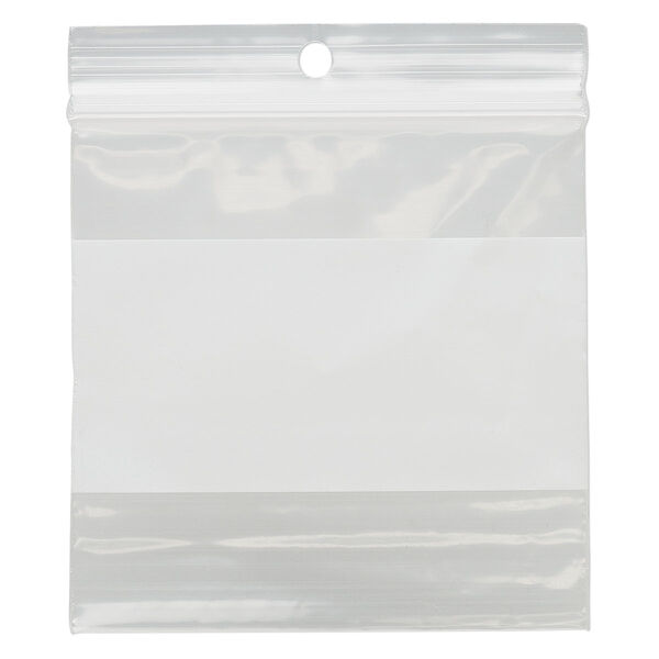 Bag, Tite-Lip™, plastic, clear and white, 3-inch top zip with block and hole. Sold per pkg of 1,000. image number 1