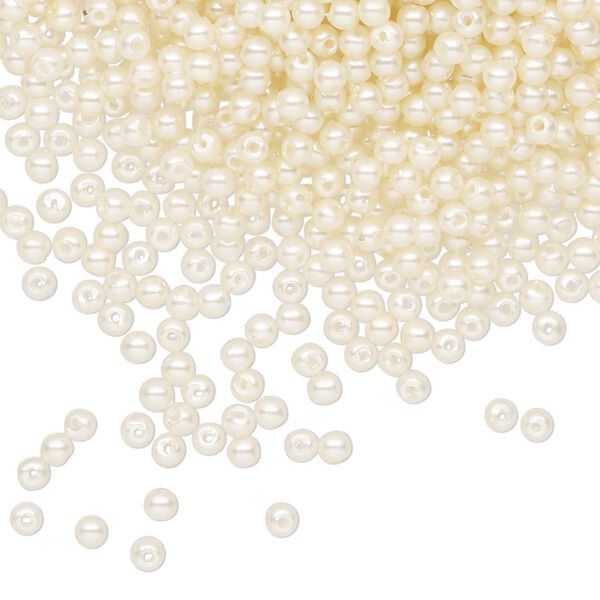 Bead, acrylic, cream pearl, 2.5mm round. Sold per 1-ounce pkg, approximately 5115 beads. image number 0