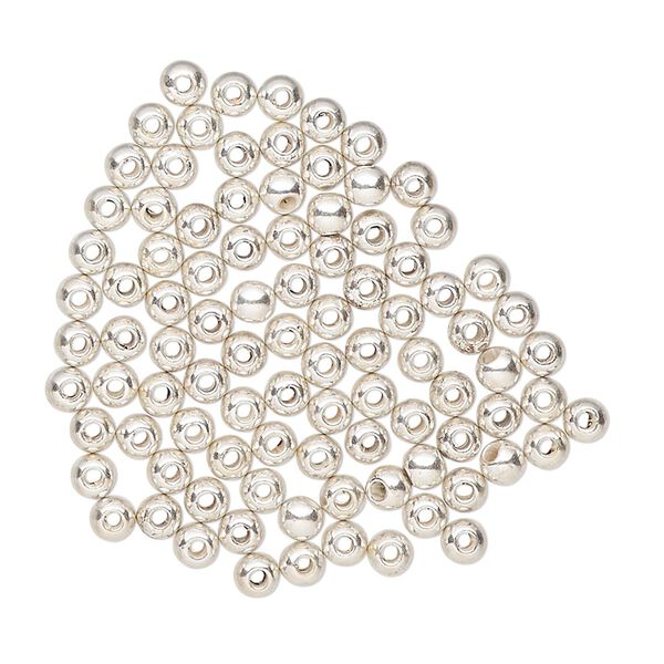 Bead, plastic, silver, 3mm round. Sold per pkg of 100. image number 0