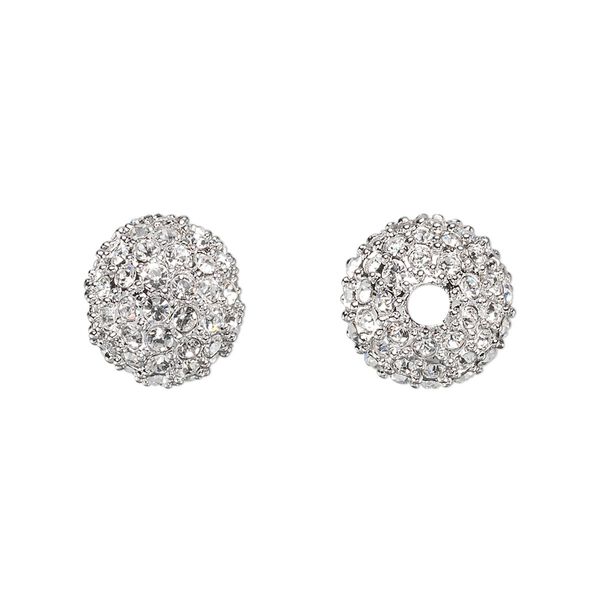 Bead, Dione®, crystal and rhodium-plated pewter (tin-based alloy), crystal clear, 12mm round. Sold individually. image number 0
