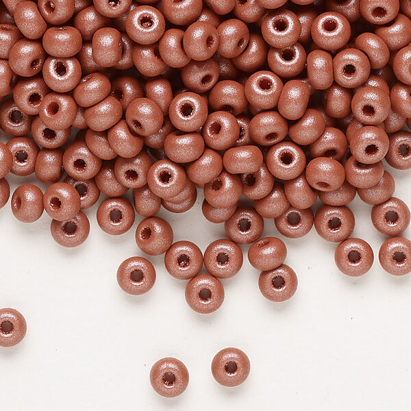 Seed bead, Preciosa Ornela Czech glass, pkg/50g, #6 rocaille, opaque PermaLux dyed brown chalkwhite, (22007). image number 0