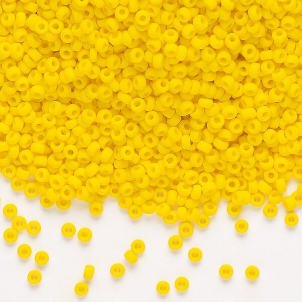 Seed bead, Miyuki, glass, pkg/25g, #11 rocaille, opaque matte canary, (RR-404DF). image number 0