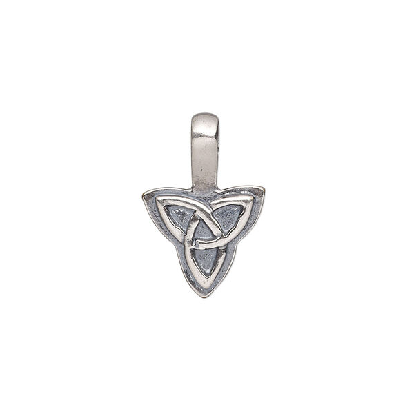 Bail, glue-on, antique silver-plated brass, 20x13mm with 13x12mm triangle flat base and Celtic knot design. Sold individually. image number 0