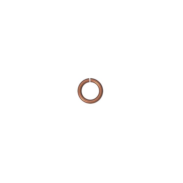 Jump ring, antique copper-plated brass, 6mm round, 4.4mm inside diameter, 20 gauge. Sold per pkg of 100. image number 0