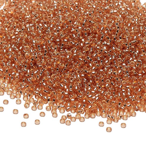 Seed bead, Miyuki, glass, pkg/35g, #15 rocaille, Duracoat® transparent silver-lined rose copper, (RR-4262). image number 0