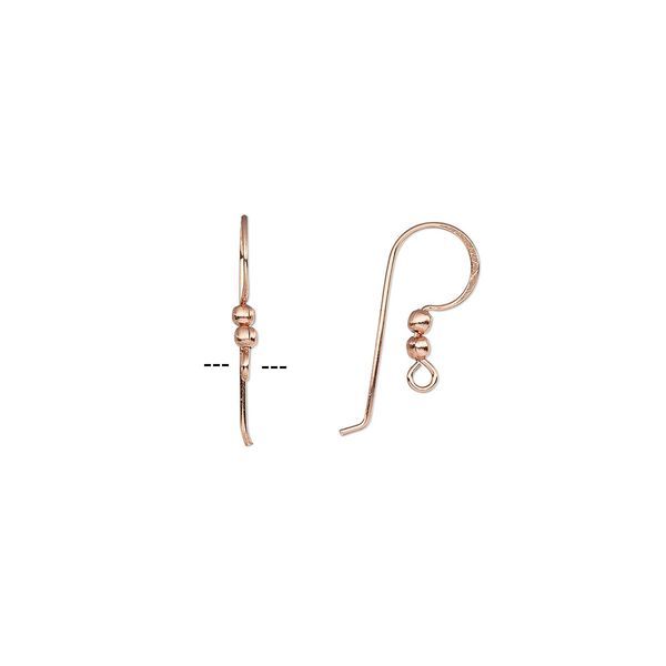 Ear wire fishhook 1pkg50 copper-plated, 21mm flat / 2-3mm balls / open loop, 19 gauge copper 25 pair image number 0