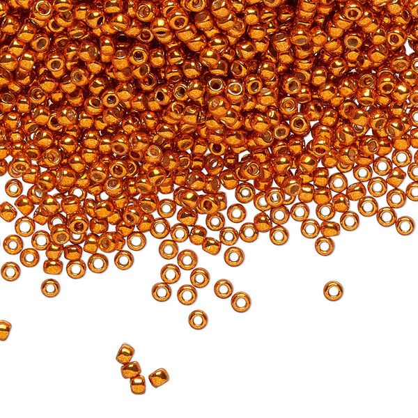 Seed bead, TOHO BEADS®, glass, pkg/7.5g, #11 round, opaque galvanized PermaFinish saffron (TR-11-PF562). image number 0